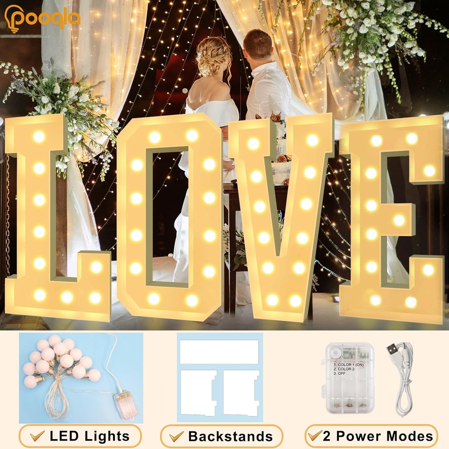 Pooqla 4 FT Light Up Marquee Letters, Giant Mosaic Letter Cool White and Warm White LED, Large Lighted Alphabet Lights for Balloons Birthday Party Anniversary Wedding Decorations, Letter R