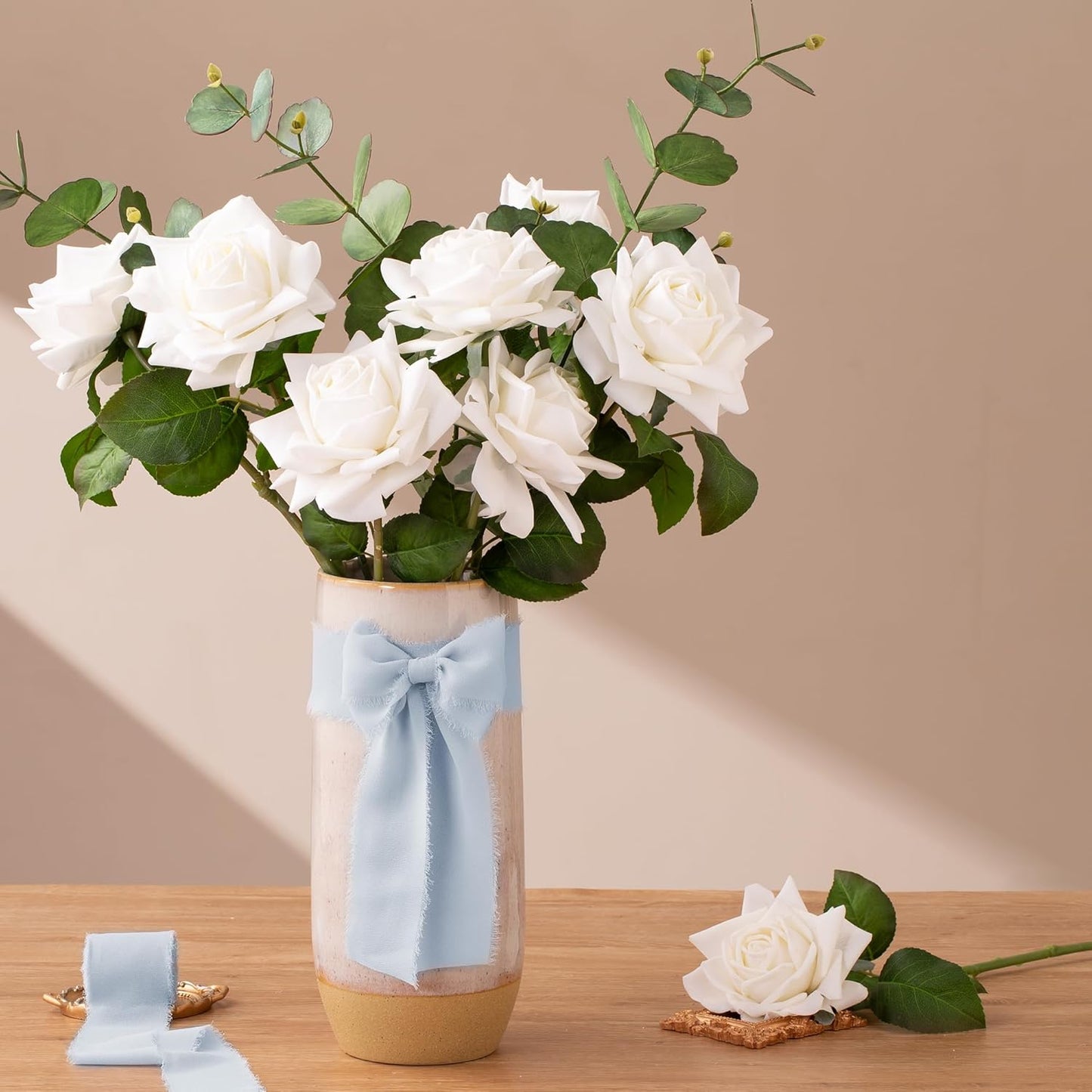 DORIS HOME Baby Blue Chiffon Ribbon for Flower Bouquet, 2" x21Yd Fabric Ribbon for Gift Wrapping, Handmade Frayed Ribbon for Wedding/Christmas Decorations