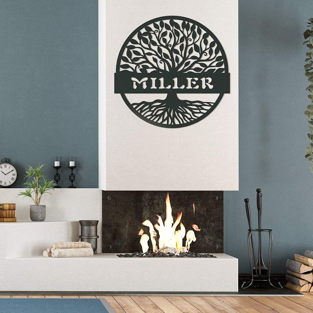 RealSteel Personalized Metal Wall Art - Custom Tree of Life Design with Family Name - Circular Metal Sign - Personalized Wedding, Anniversary, or Housewarming Gift - Rust, 30"