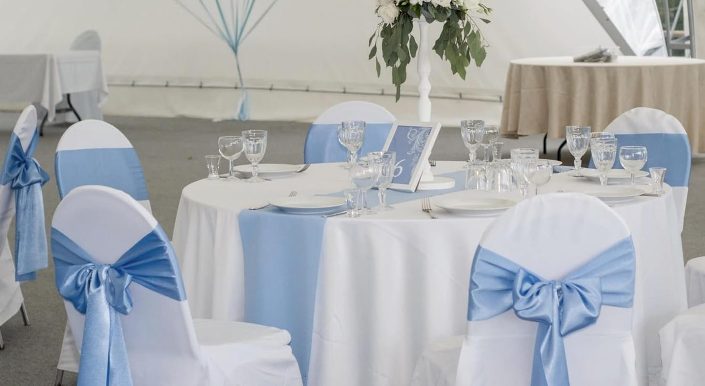50 PCS Satin Chair Sashes Decorative Bow Chair Sashes Ties Back Ribbon Bows Seat Cover Band for Wedding Birthday Party Ceremony Reception Hotel Events Banquet Home Kitchen Decor(7x108inch,Baby Blue)