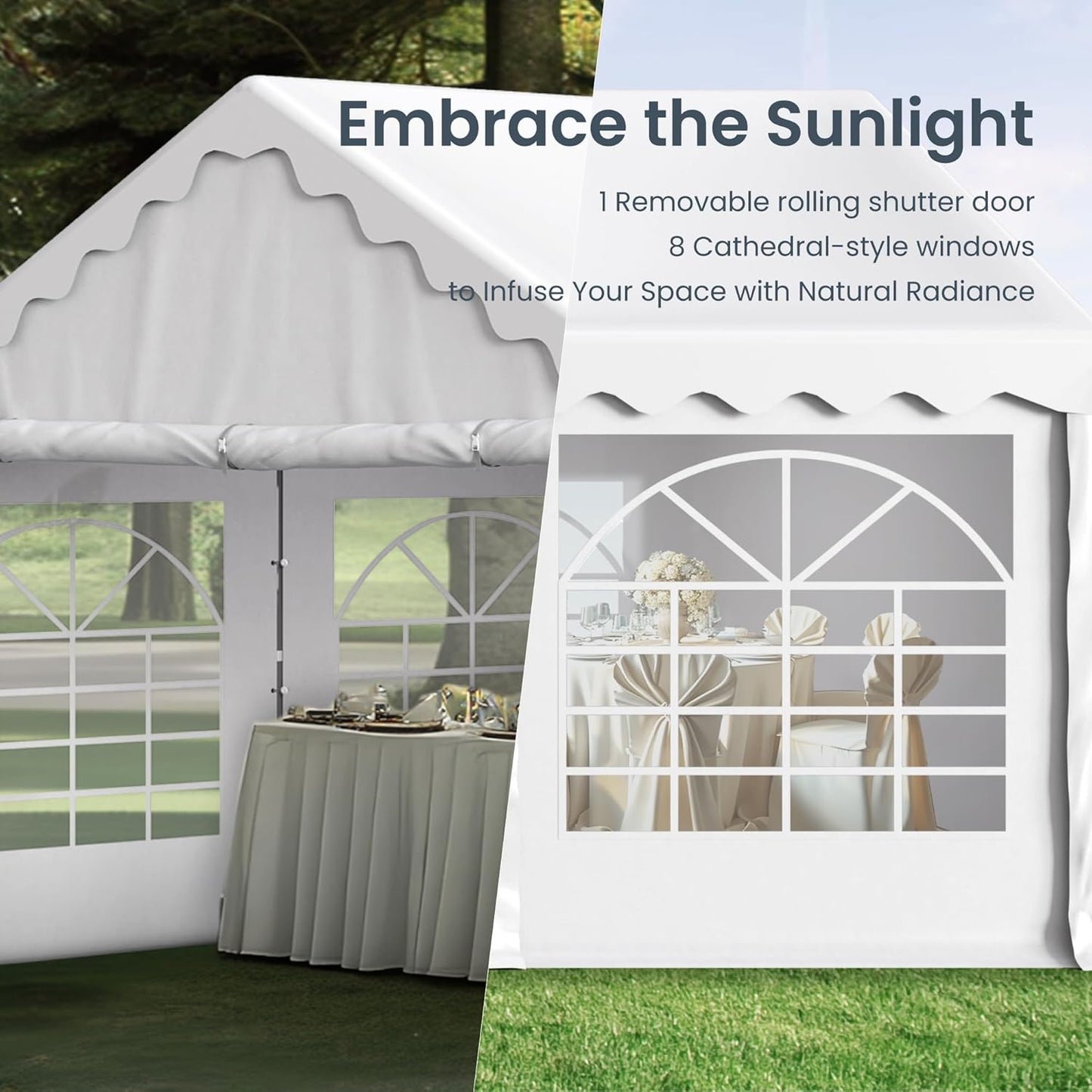 PHI VILLA 26'x13' Outdoor Heavy Duty Party Tent Large Commercial Canopy Wedding Event Tent Shelter Canopy Carport with Removable Sidewalls & 3 Storage Bags for Patio Outdoor Garden Events, White