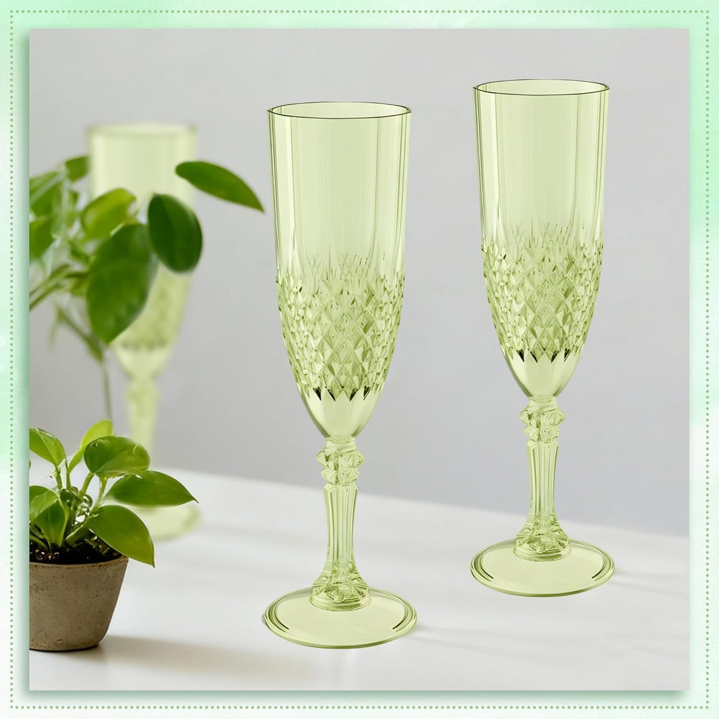 Plastic Champagne Flutes, 12PCS Green Wine Glasses Goblets Cups Reusable Flute, for Weddings Bachelor Parties Toasting and Events(12, Green)