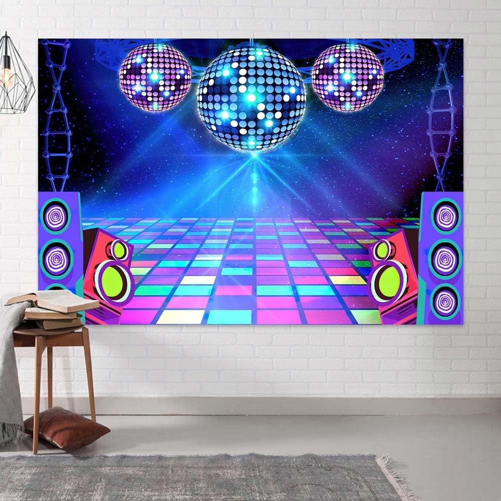 Dance Party Backdrop Retro 80s 90s Theme Stage Dance Ball Music Birthday Party Decoration DJ Photography Background 10 x 8 ft for Baby Shower Picture Photo Shoot Polyester Fabric, Green