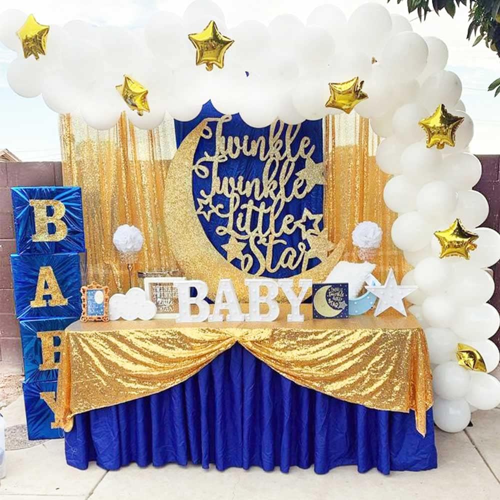 QueenDream Gold Sequin Tablecloth 60x102 Inch Sparkly Gold Wedding Tablecloth for Baby Shower Birthday Christmas Party Decorations