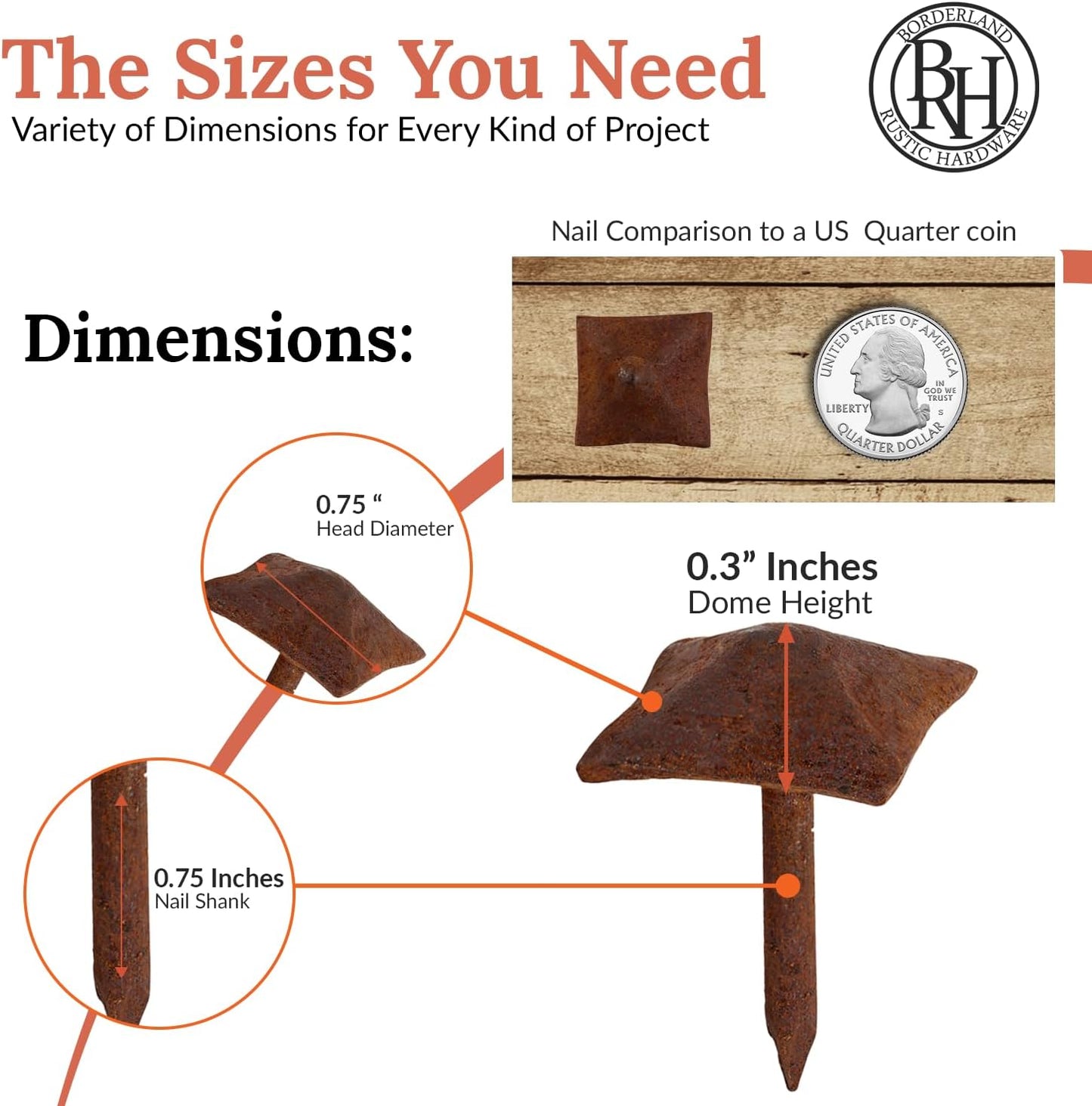 50 Pack 0.75" Square Head Iron Clavos Decorative Nails – Rusted – Handmade Rustic Square Fasteners for Farmhouse Shutters, Faux Wood Beams, Barn Doors, Shutters, and Gates – Ornamental Wood Accent