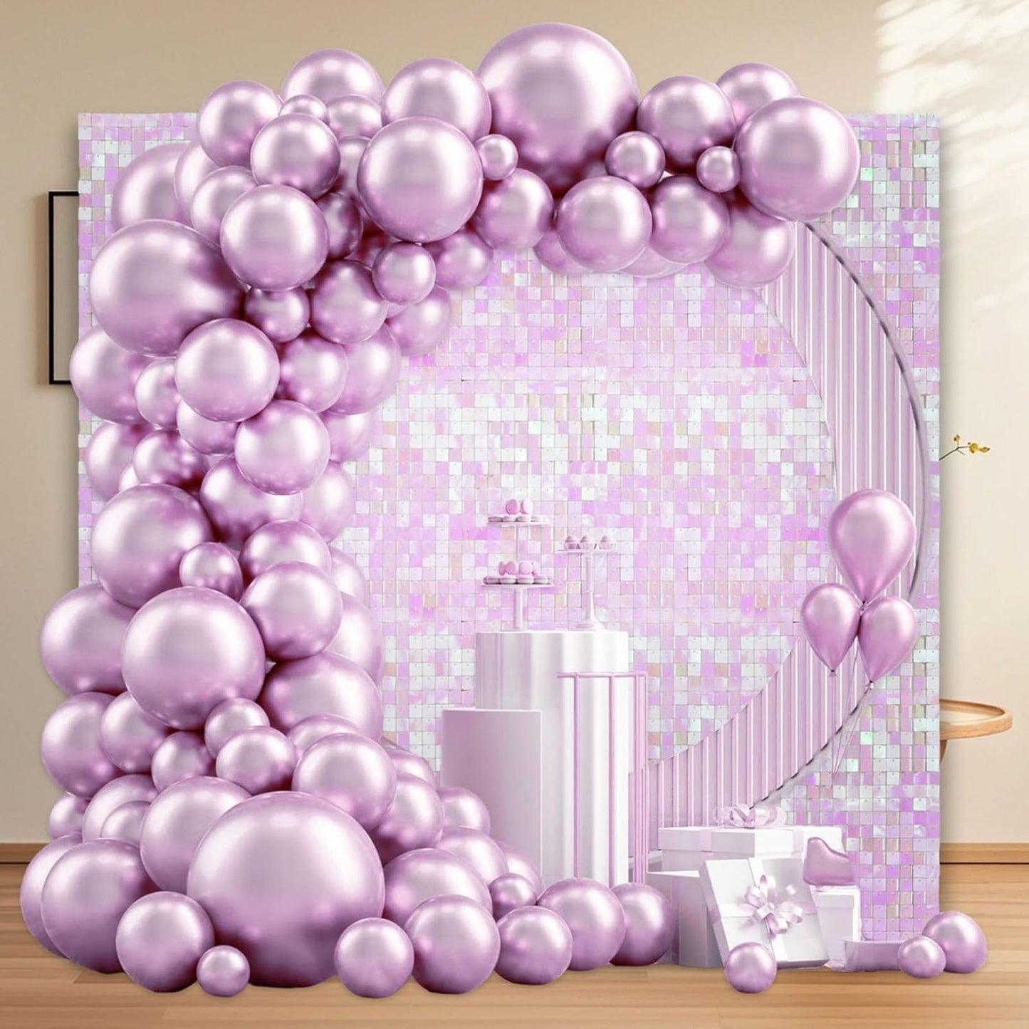 24PCS Colorful Light Pink Shimmer Wall Backdrop, Square Sequin Photo Backdrops Panel, Glitter Wall Background for Birthdays, Weddings, Christmas, Engagements, Disco Bachelorette Party Decor (3FTx4FT)