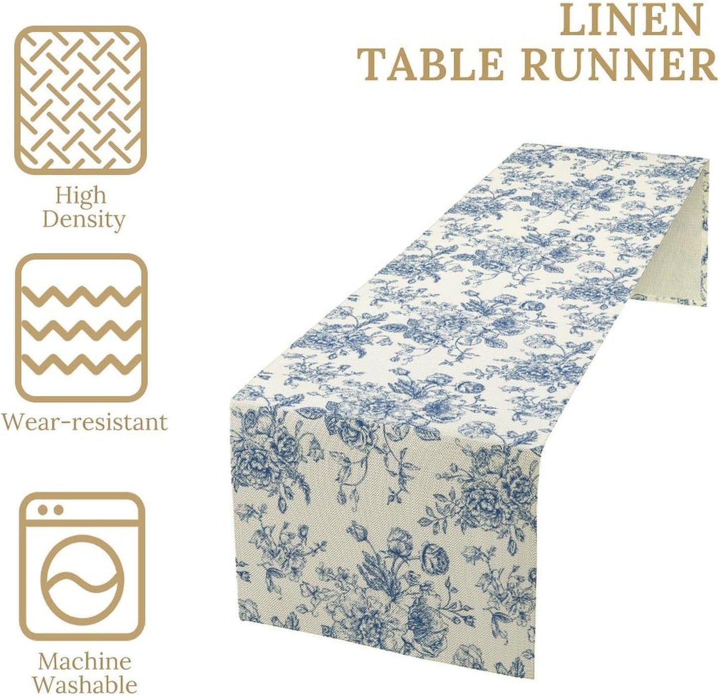 Floral Table Runner, Retro Blue Flower Chinoiserie Sketch Pattern Print Table Runner for Kitchen Dinning Table Runner Decor Home Wedding Party Holiday, 13x36 Inch