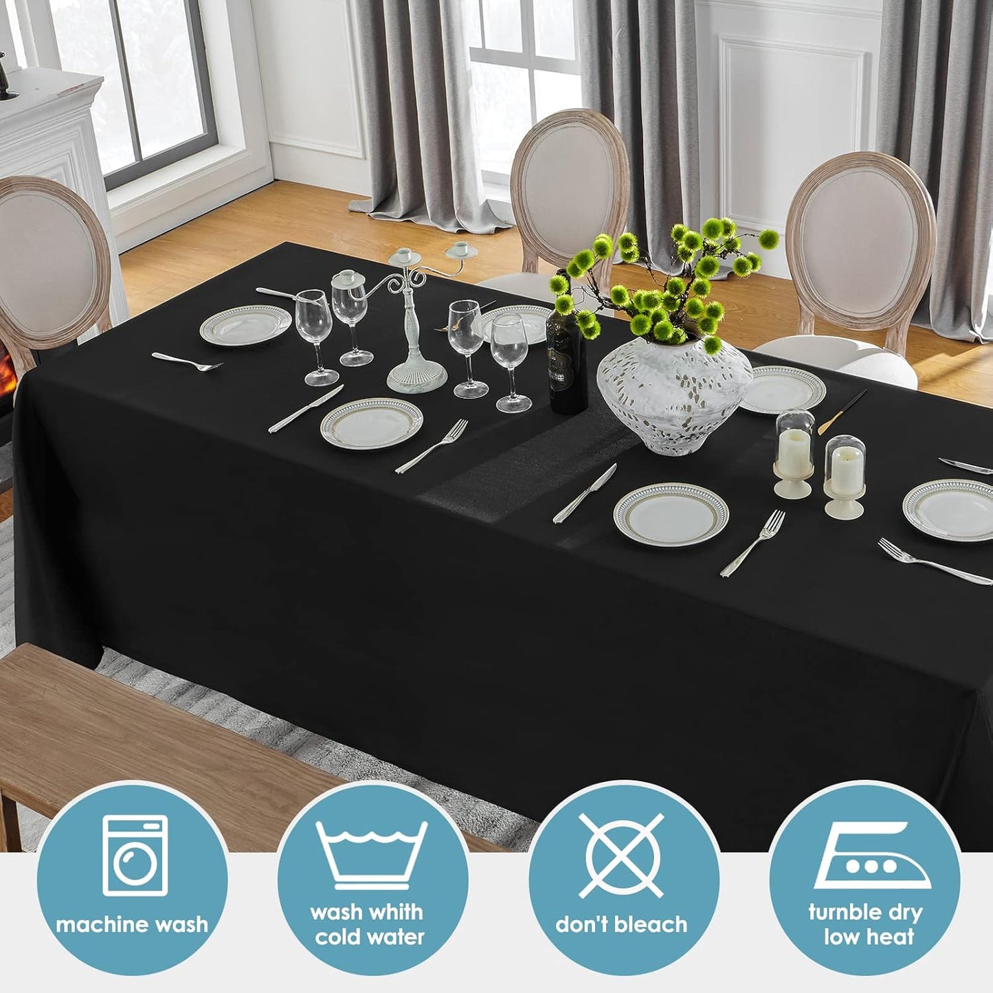 VidaFete Table Cloth 10 Pack 90 * 132inch Rectangle Tablecloth Polyester, Stain Wrinkle Resistant Polyester Dining Table Cover for Kitchen Dinning Party Wedding Rectangular Tabletop Decoration(Black)
