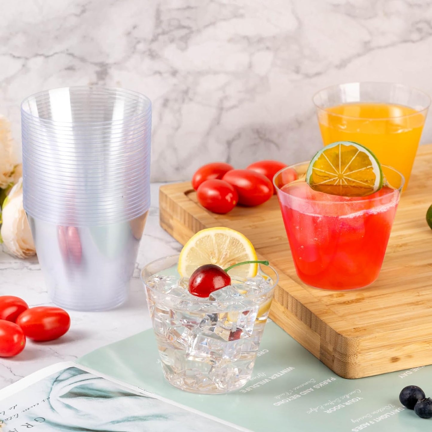 Goodluck 50PCS 9oz Clear Plastic Cups for Party, Disposable Clear Plastic Cups, Cocktail Glasses for Wedding Thanksgiving, Christmas, and Parties