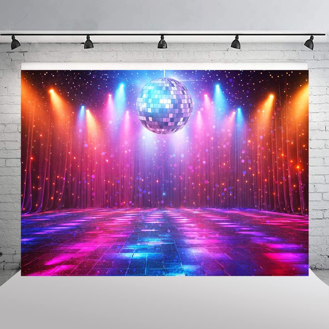 Disco Decorations Backdrop, Retro Glow Party 70s 80s 90s Theme Stage Dance Background Disco Party Decoration, Polyester Banner PartyBackdrop for Birthday Prom Portrait Photo Props 15x10ft