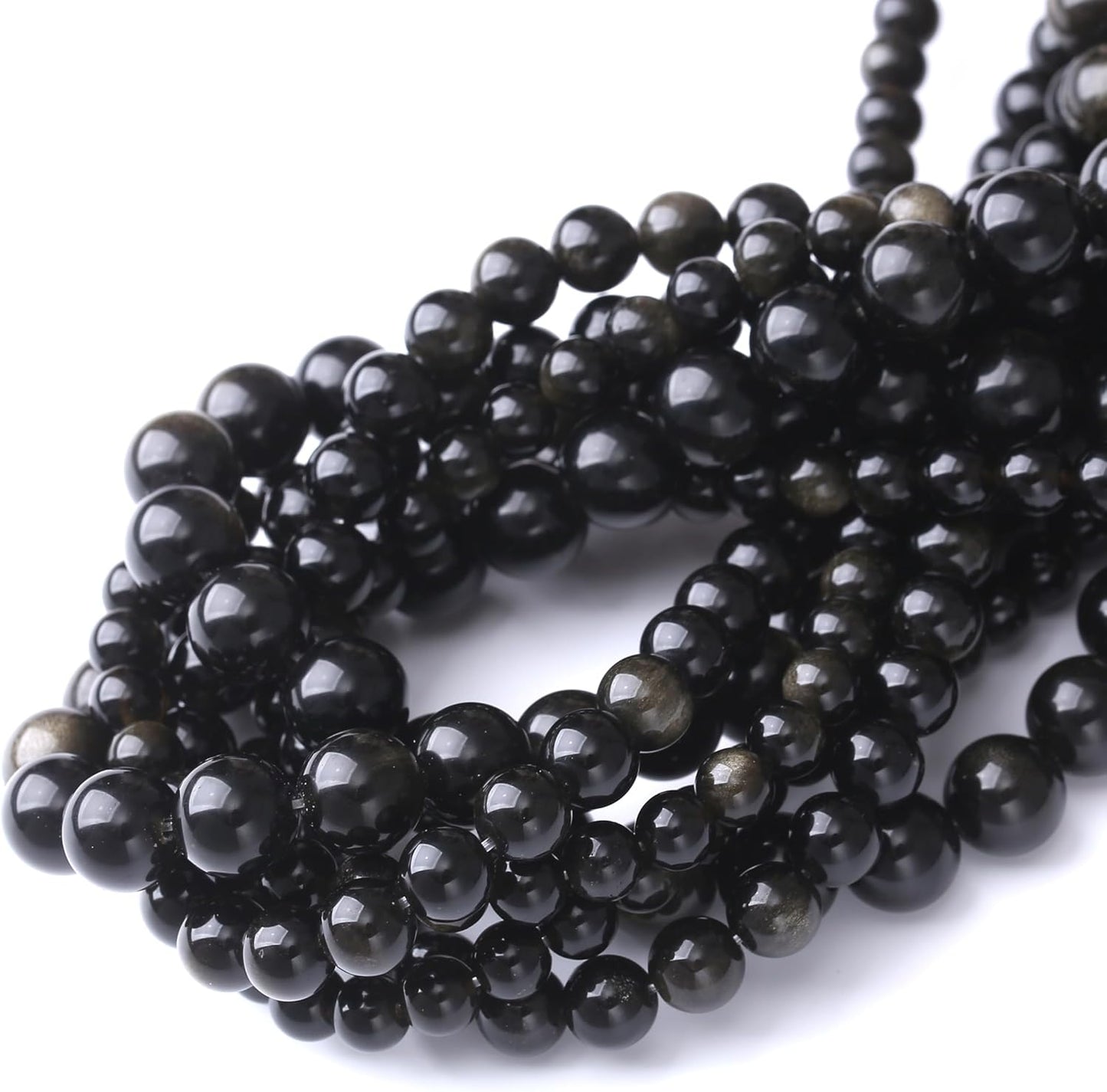 Gold Obsidian Stone Beads for Jewelry Making DIY Craft Gemstone Beads Kit (6mm, 60pcs) Cosmic Crystal Pebbles for Bracelets, Necklaces, Home Decor