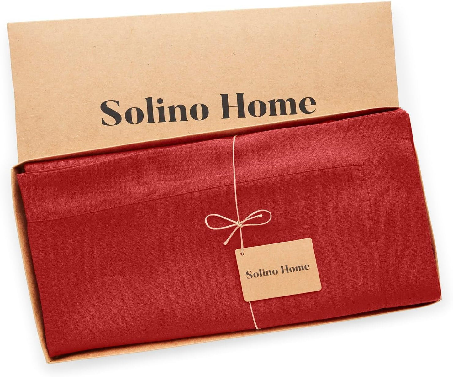 Solino Home Linen Red Tablecloth 60 x 156 Inch - 100% Pure Linen Rectangular Tablecloth - Machine Washable Table Cloth for Christmas, Fall, Autumn - Fete