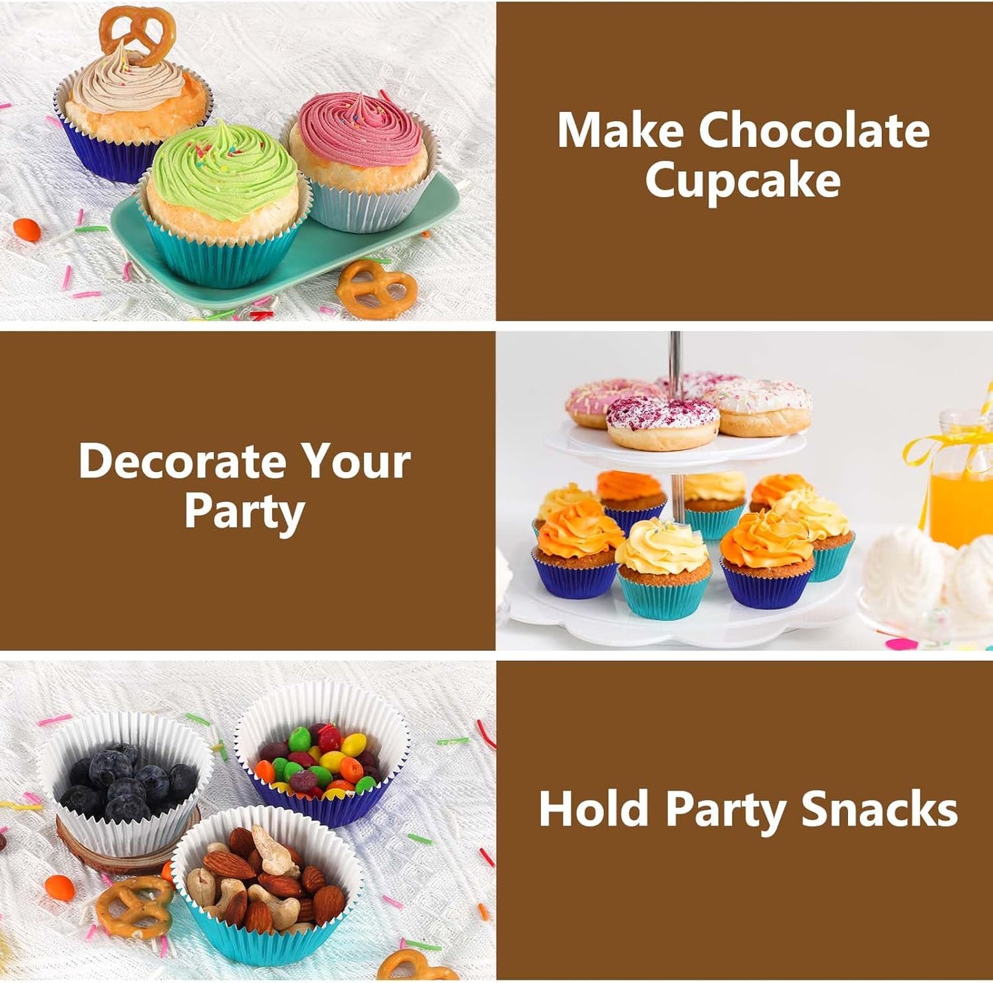 Gifbera Foil Cupcake Liners Metallic Paper Muffin Standard Baking Cups 200-Count (Aqua)