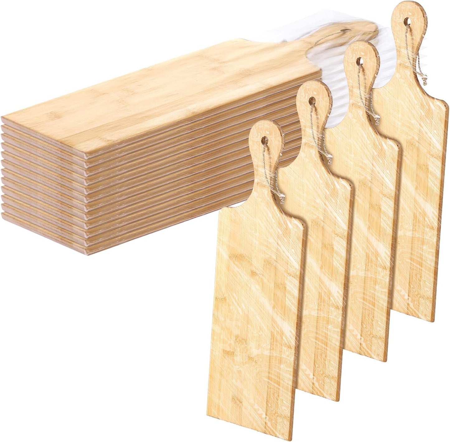 Patelai 12 Packs Wooden Cutting Board Set with Handles Large Kitchen Serving Plain Chopping Board Bulk Gifts for Mom for Vegetables Meat Pizza Cheese Fruit Bread(Bamboo,17 x 6 Inch)