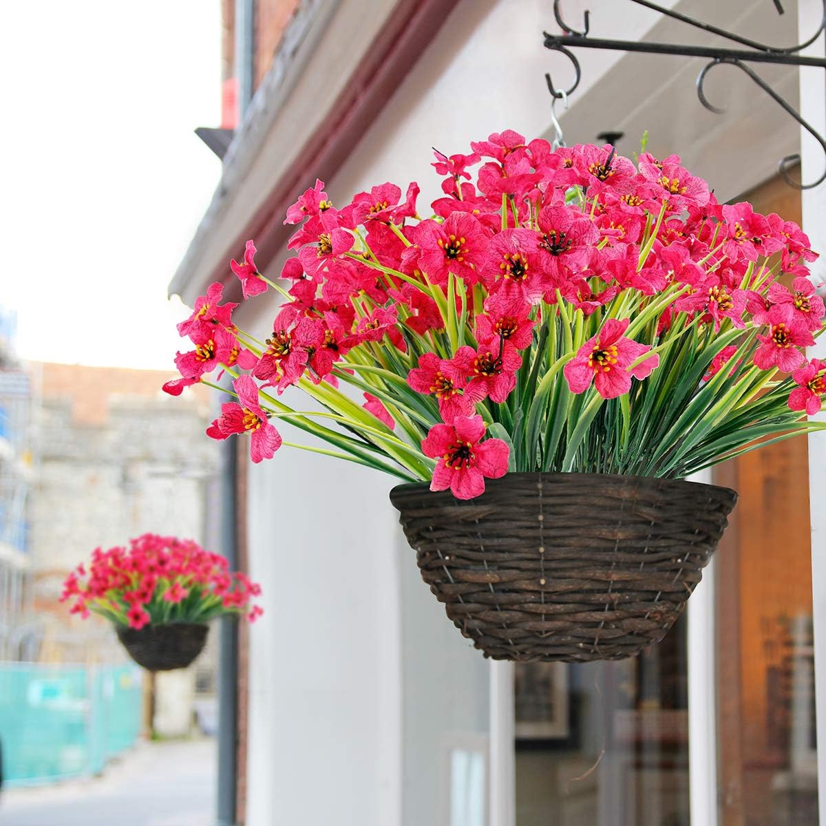 30 Bundles Artificial Flowers Outdoor UV Resistant Fake Flowers No Fade Faux Plastic Plants Garden Porch Window Box Decorating(Rose red)