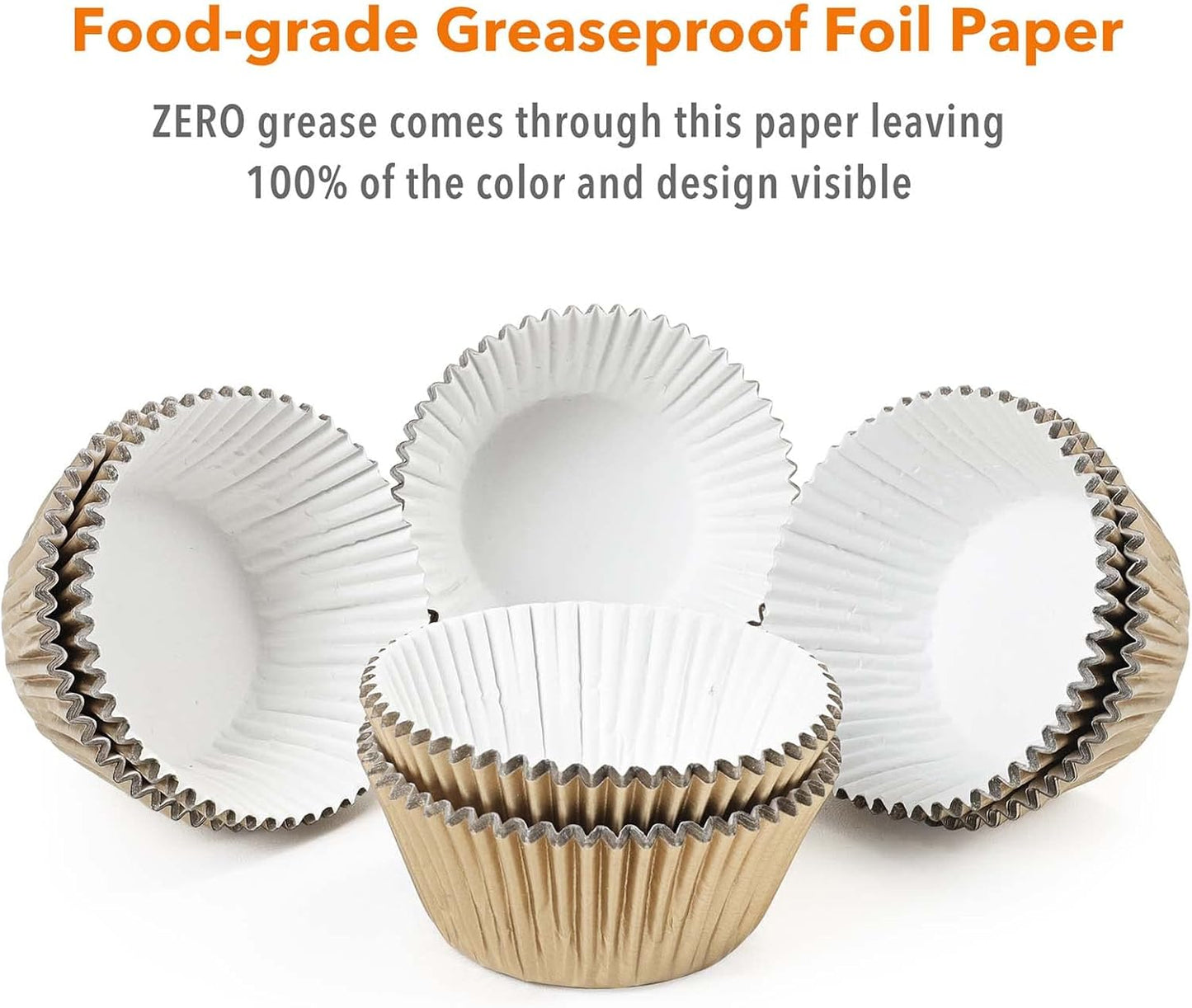 Gifbera Natural Metallic Foil Cupcake Liners - Standard Size Baking Cups Muffin Liners Paper for Celebration, 200-Count