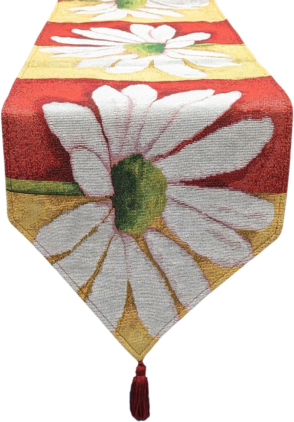 Tache Home Fashion DB9046TR-13X48 Colorful Red & Yellow Daisy Flower Loves Me Not Tapestry Table Runner 48 Inch