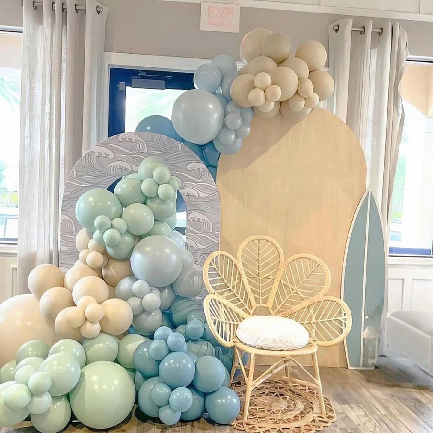 Dusty Blue Green Balloons, 50Pcs 12 Inches Baby Blue Light Green Sand White First Birthday Balloons for Boys First Birthday Decoration Party Baby Shower Graduation Decorations