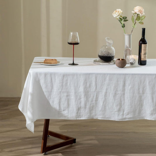 Talasily Linen Tablecloth 100% Pure Linen Table Cloth 60x132 Inches Rectangle Tablecloths Washable Cloths for Kitchen, Dining, Buffet Parties, Holidays, Picnic, Weddings and Restaurants-White