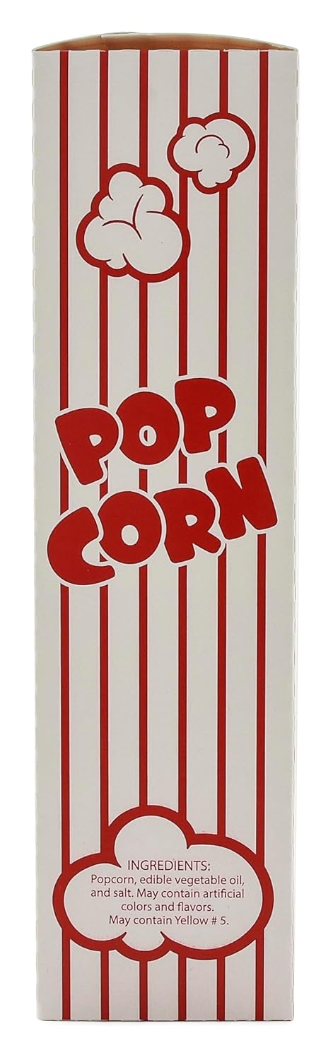 Snappy 3J Red & White Striped Close Top Popcorn Boxes for Movie Night Supplies, Popcorn Boxes Bulk 500 Count, Movie Night Popcorn Boxes 1.25 oz. Capacity, 4.625" x 2" x 7.5" Popcorn Containers