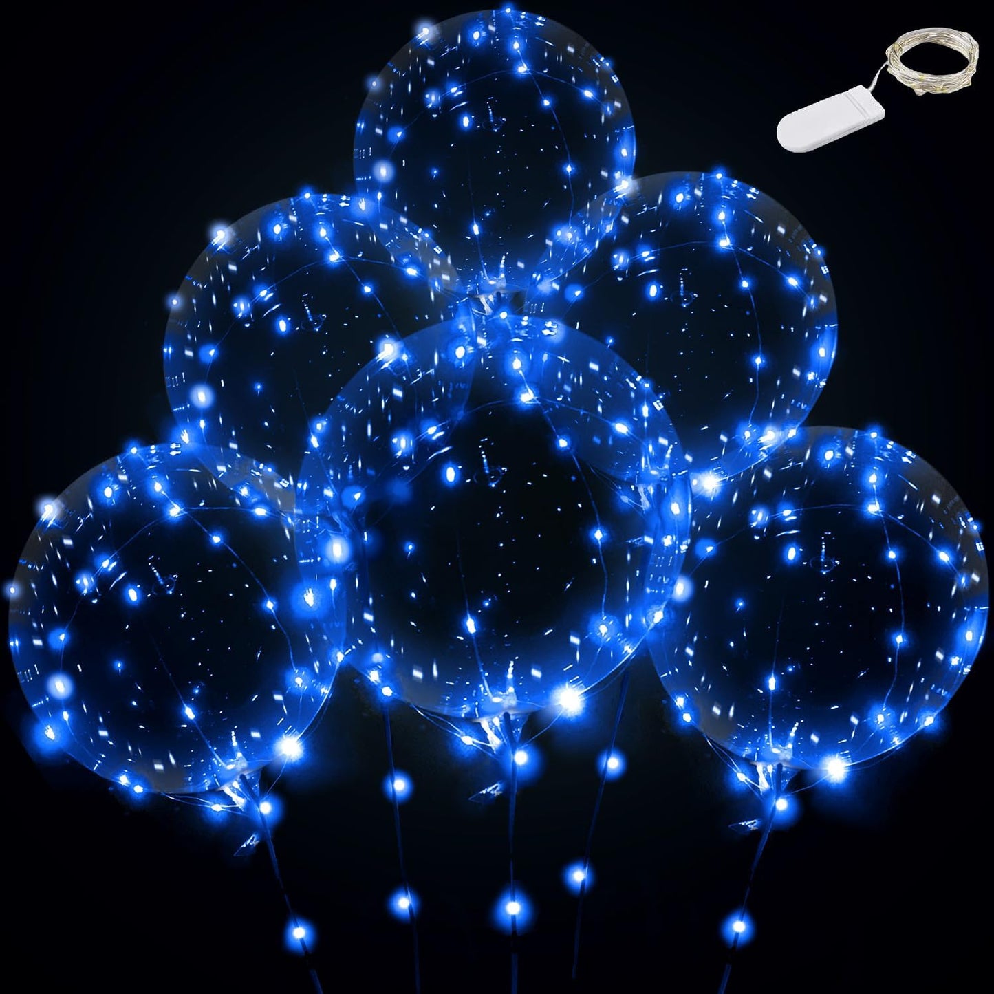 LED Balloons Light Up - Clear, Transparent, Bobo - Party, Birthday, Anniversary, Wedding (Blue, Battery Included)