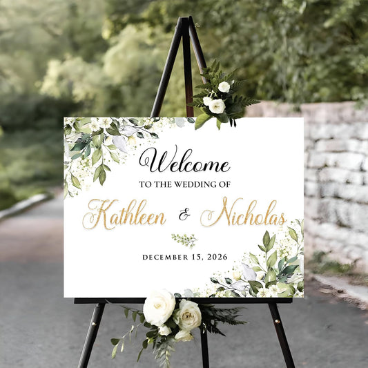 Wedding Signs For Ceremony And Reception, Wedding Welcome Sign, Wedding Welcome Sign Stand, Welcome Sign For Wedding Entrance, Greenery Theme Wedding Sign Decoration
