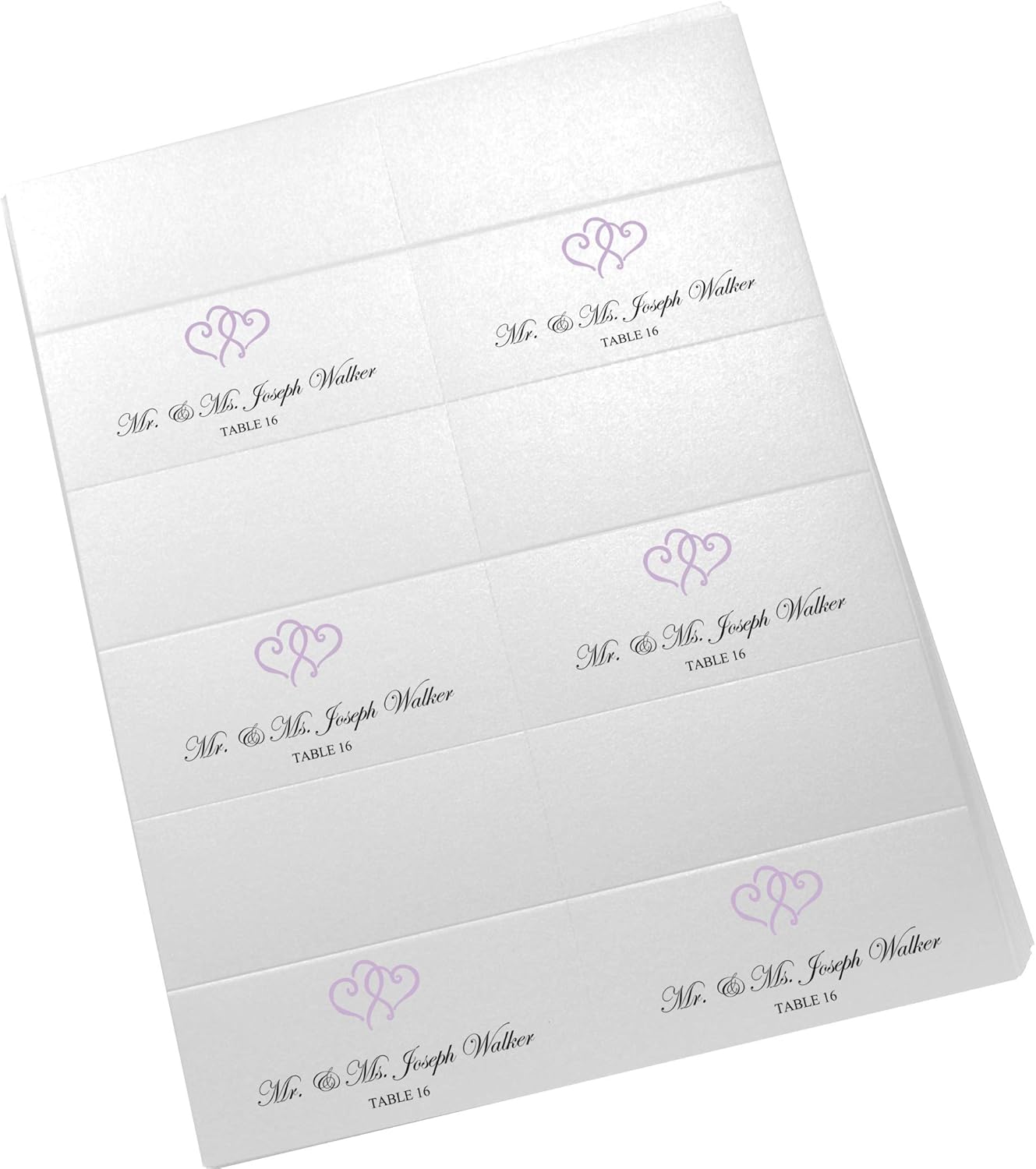 Linked Hearts Printable Place Cards, Lavender (Choose Color), Set of 150 (25 Sheets), Laser & Inkjet Printers - Wedding, Party, Dinner, and Special Events - Made in the USA