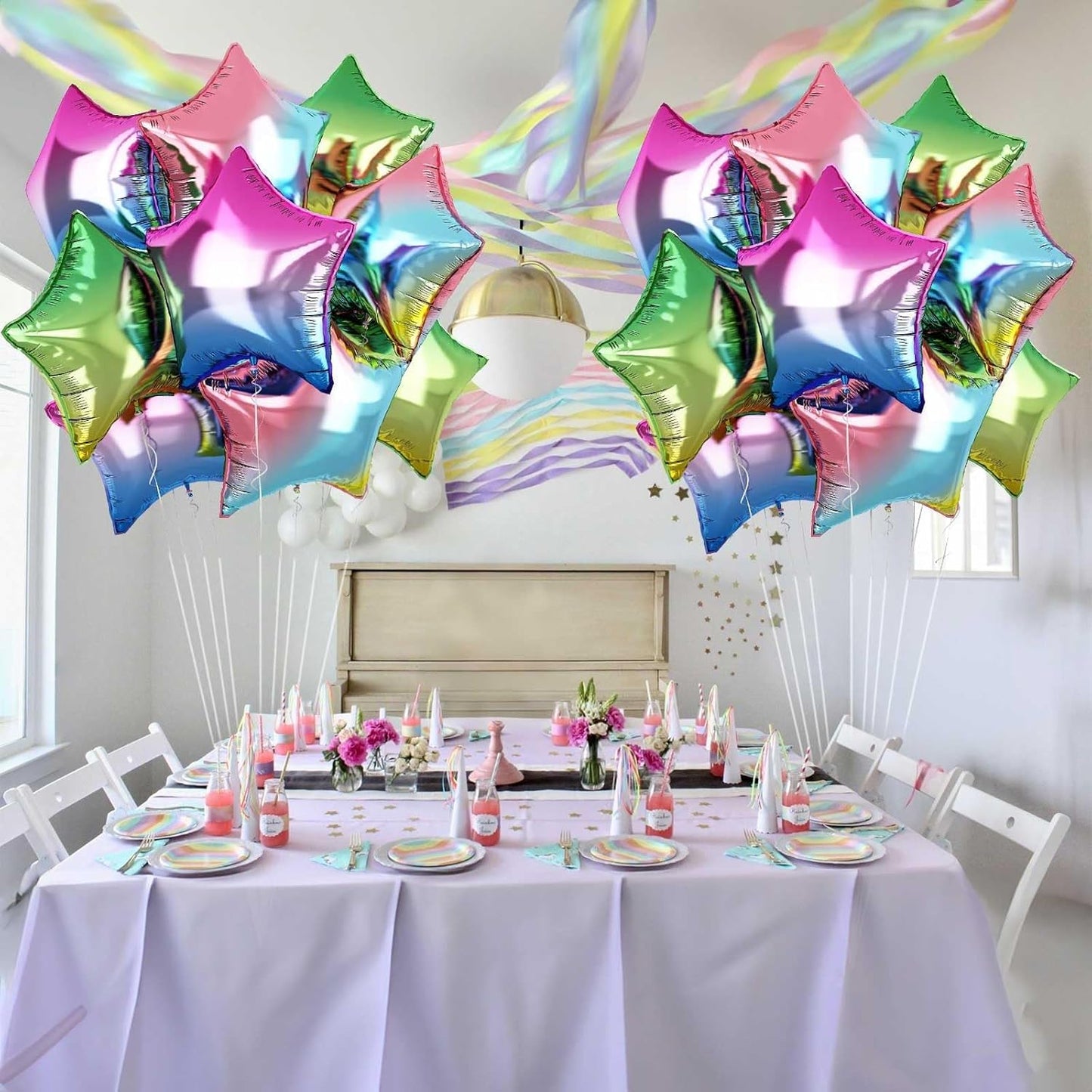 Gradient Color Star Foil Balloons, 18 Inch Rainbow Stars Shape Mylar Helium Balloons Colorful Pentagram Aluminum Foil Party Balloons for Kids Birthday Rainbow Party Coloful Theme Party Decoration