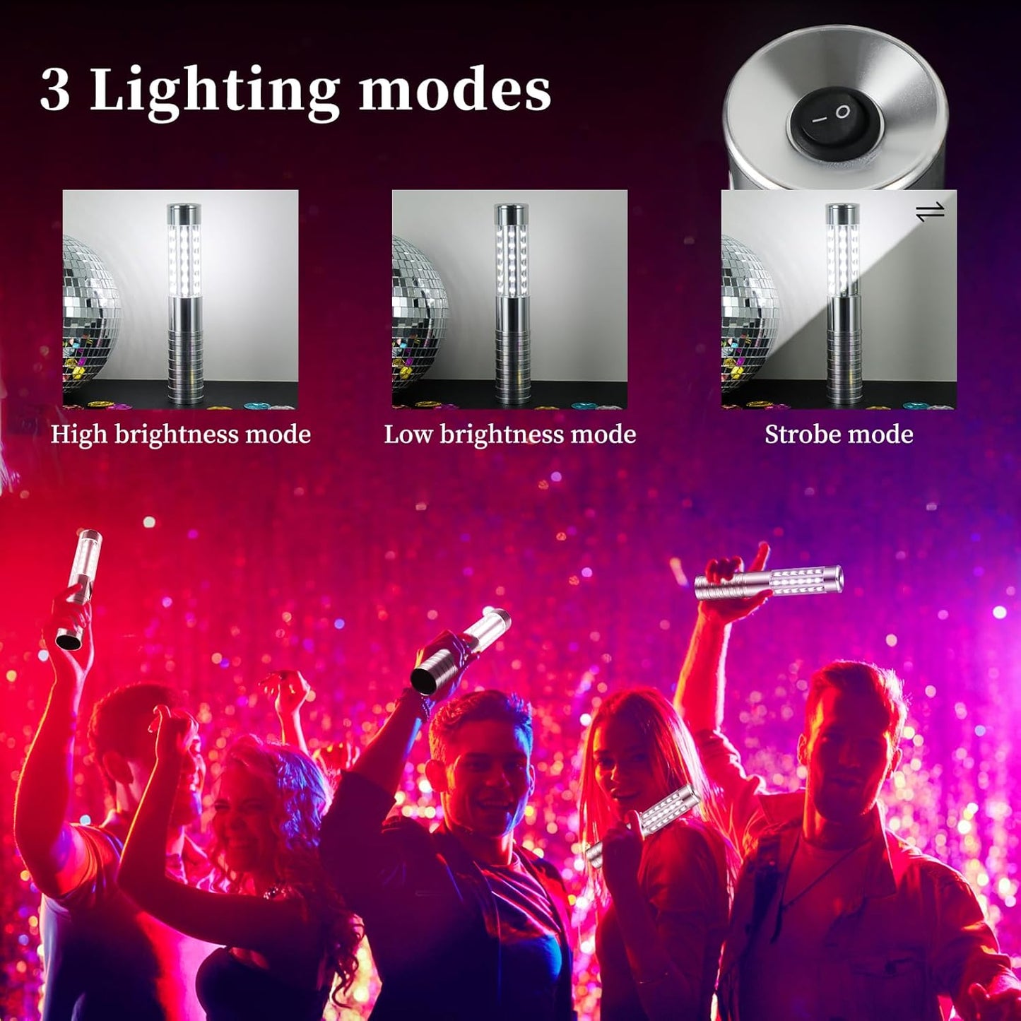 2 Pieces LED Strobe Baton Light Rechargeable Bottle Service Sparklers Stick Reusable Champagne Bottle Handheld LED for Club Stage Nightclub Party Concert Event Bar Outdoor - Silver