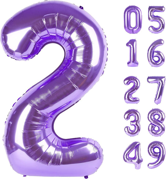Giant Purple Number 2 Balloon Number 40 Inch, 2025 Number Balloons 2 Birthday Supplies, 2nd 12 22 32 62 Year Old Birthday Party Celebration, Second Purple Balloons Graduations Anniversary Decorations