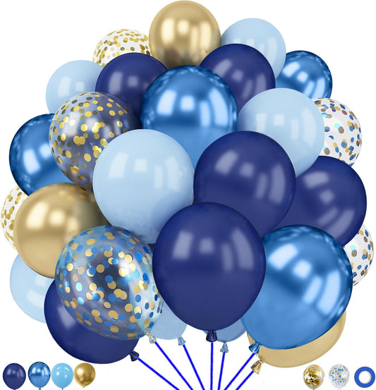 Blue and Gold Balloons,65pcs 12 inch Navy Blue Balloon Metallic Blue Gold Confetti Balloons for Graduation,Birthday, Wedding, Bridal Shower, Baby Shower Party Decorations