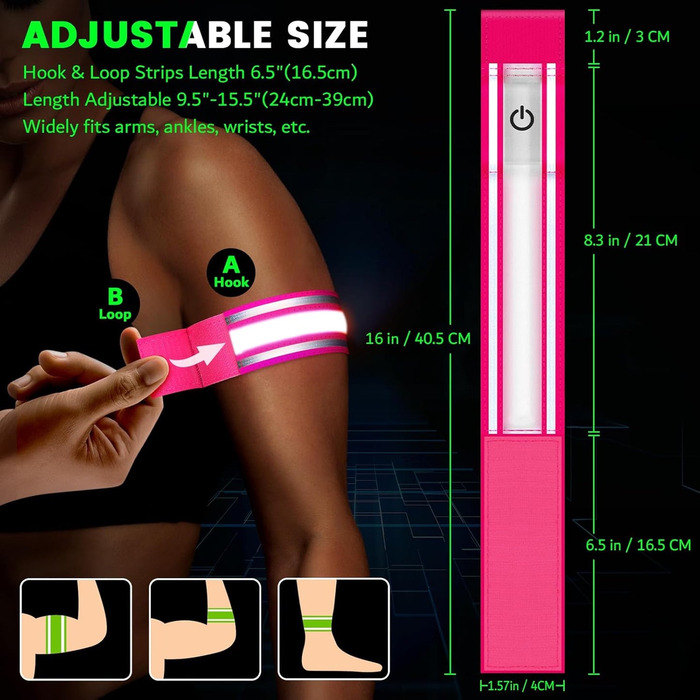 LED Armband for Running(2 Pack),Light Up Arm Bands for Night Walking Running,Rechargeable Lights for Runners,High Visibility Reflective Running Gear Adjustable Light Up Wristbands