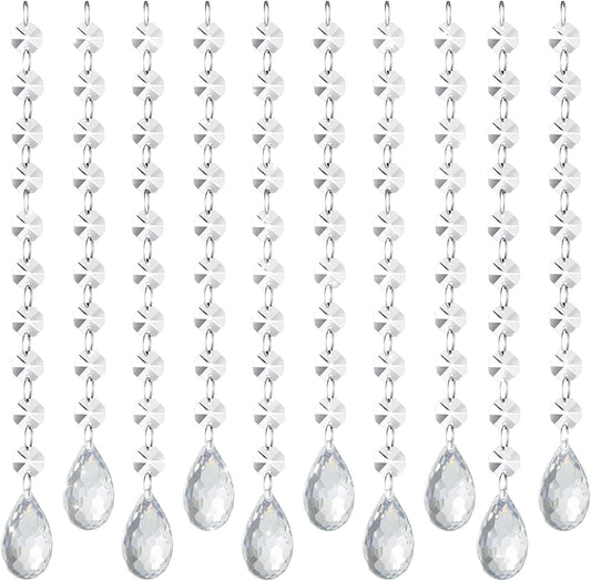 10 PCS Crystal Garland Strands, 33ft Hanging Crystal Strings for Window Curtains Doorway Decorations, Acrylic Clear Water Drop Crystal Ornaments for Christmas Tree, Wedding Party Home Chandelier Decor