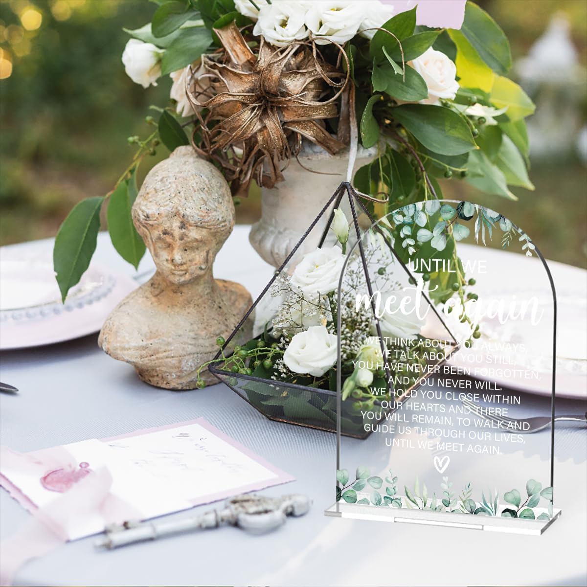 Acrylic Wedding Sign Until We Meet Again Signs for Ceremony Modern Calligraphy Arch Acrylic Table Top Signs for Wedding Reception and Event Party Table Decor (Eucalyptus Leaves)