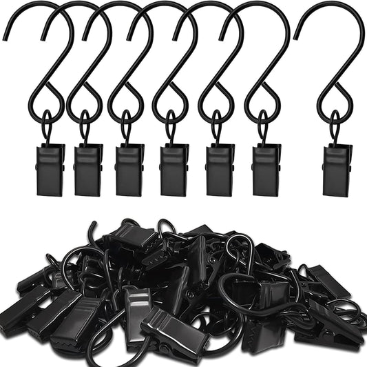 Stainless Steel S Hooks Curtain Clips, 50 Pack Hanging Party Lights Clips, Hangers Gutter Photo, Art Craft Display, 3 Inch Long, Black