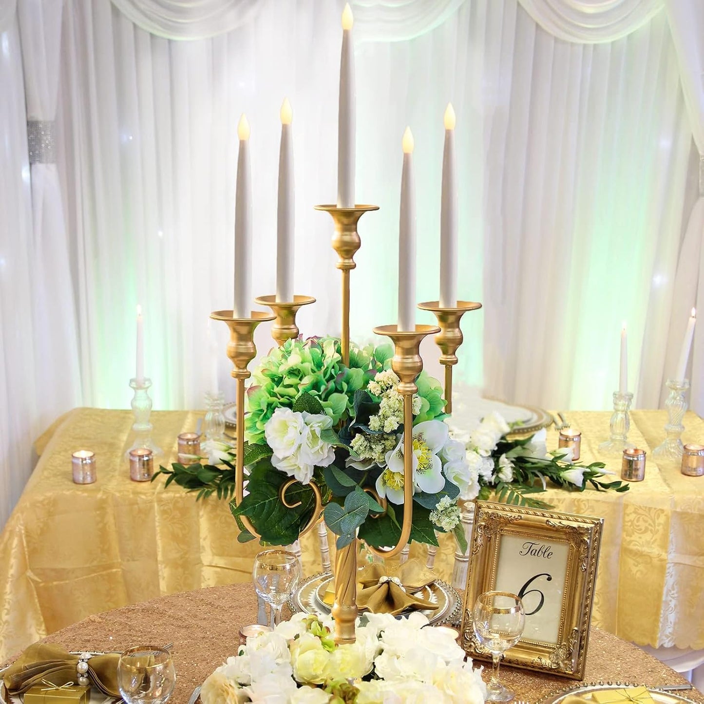 Metal Candelabra Gold Candle Stand 20in Tall, 5-Candle Candlestick Holder for Taper Candles, Candle Holder for Wedding Centerpiece Christmas Valentine Holiday Party Event Reception Decor, 2Pcs