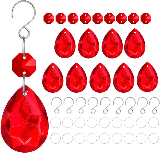 H&D HYALINE & DORA 3Inch Crystal Suncatcher Bauhinia Prisms Pendants 10Pcs Chandelier Crystals Replacement Hanging Sun Catcher Beads for DIY Arts Crafts Decor (Red)