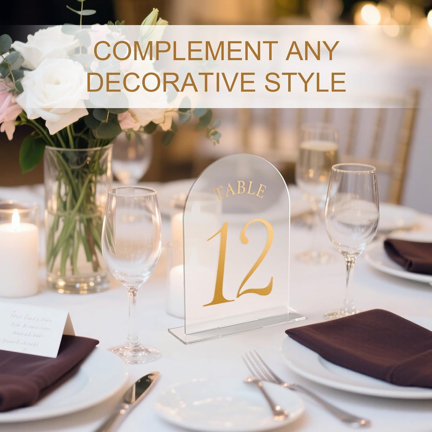 Wedding Table Numbers 1-20 Clear Acrylic Seating Number Signs for Weddings Reception Anniversary Party Decor Seat Number for Tables with Elegant Gold Lettering