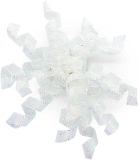 CT CRAFT LLC Iridescent Pearl Metallic Burst Curly Ribbon Bow 4" Wide x 6 Counts Gift Wrapping Pre-Tied Self-Adhesive Tab for Birthday Present Box Wine Bottle Baby Shower Party Christmas Hanukah