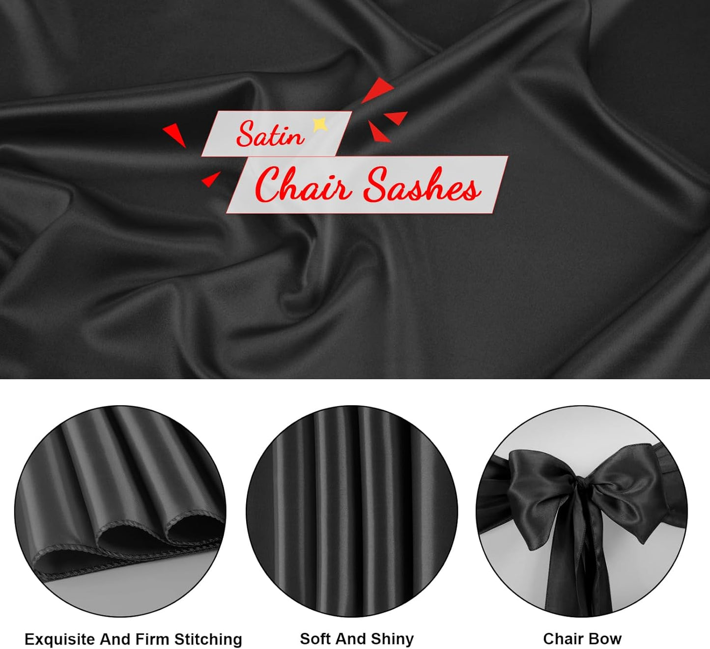 10 PCS Black Satin Chair Sashes Bows Universal Chair Ribbon Ties Back Sash for Wedding Party Reception Events Banquets Hotel Event Chair Cover Decoration (Champagne 7x108 inch)