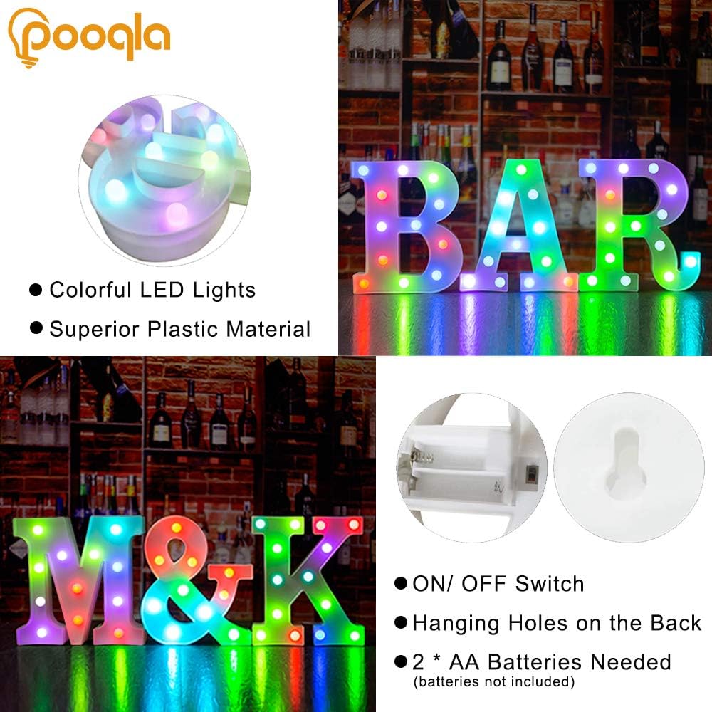 Pooqla Colorful LED marquee letter lights with Remote – light Up Signs – Party Bar Decorations for The Home - Multicolor A