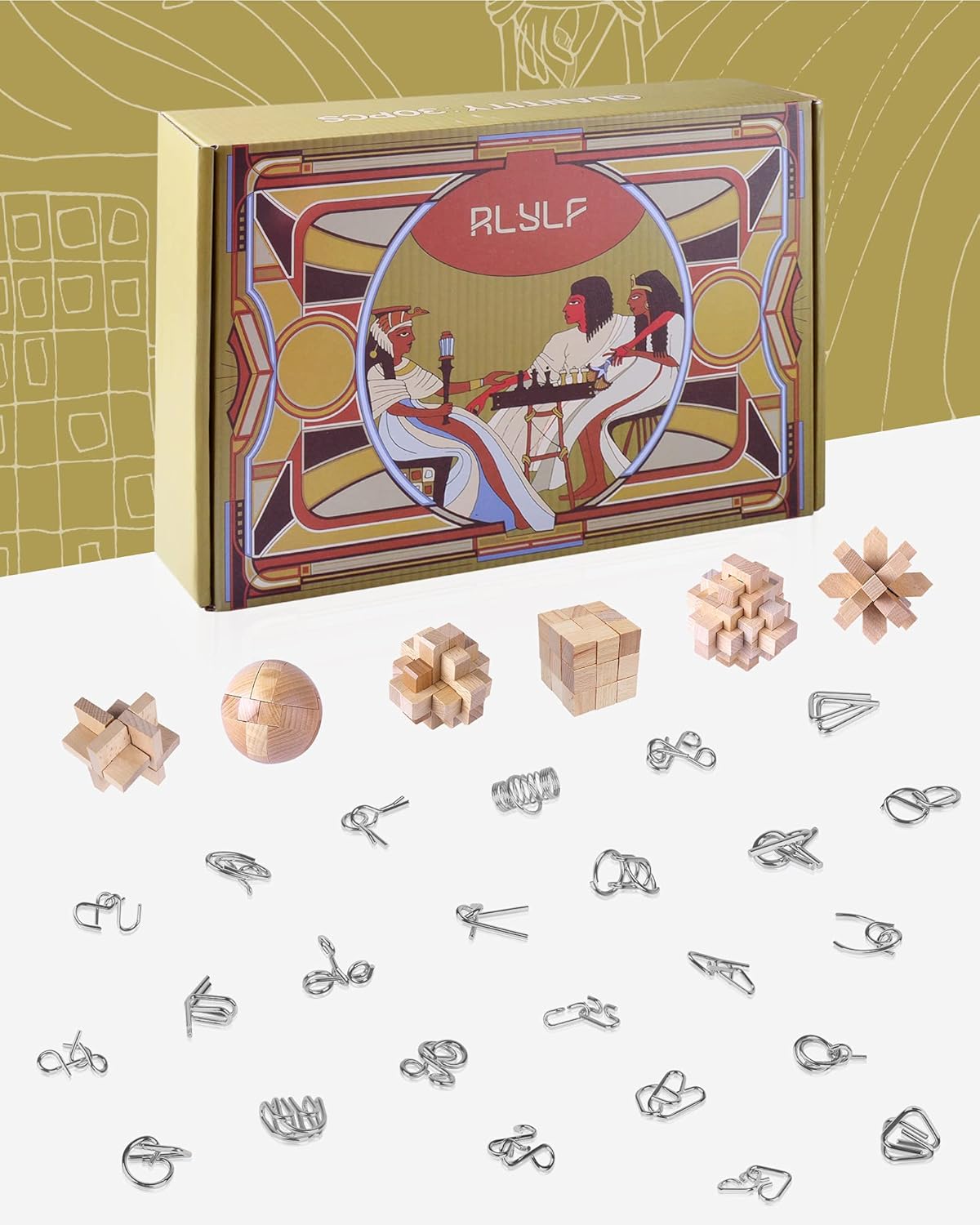 RLYLF 30Pcs Brain Teaser Puzzles Games Educational Toys Mind Wooden and Metal 3D Puzzles Unlock Interlock IQ Box