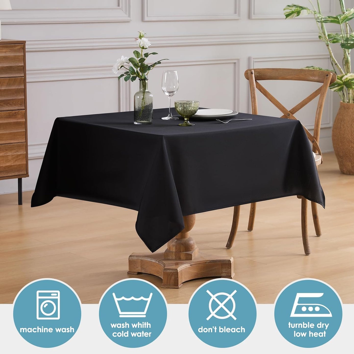 VidaFete Square Tablecloth 6 Pack 52 x 52 Inch Tablecloths Stain Wrinkle Resistant Polyester Dining Table Cover for Kitchen Dinning Party Wedding Rectangular Tabletop Buffet Decoration(Black)