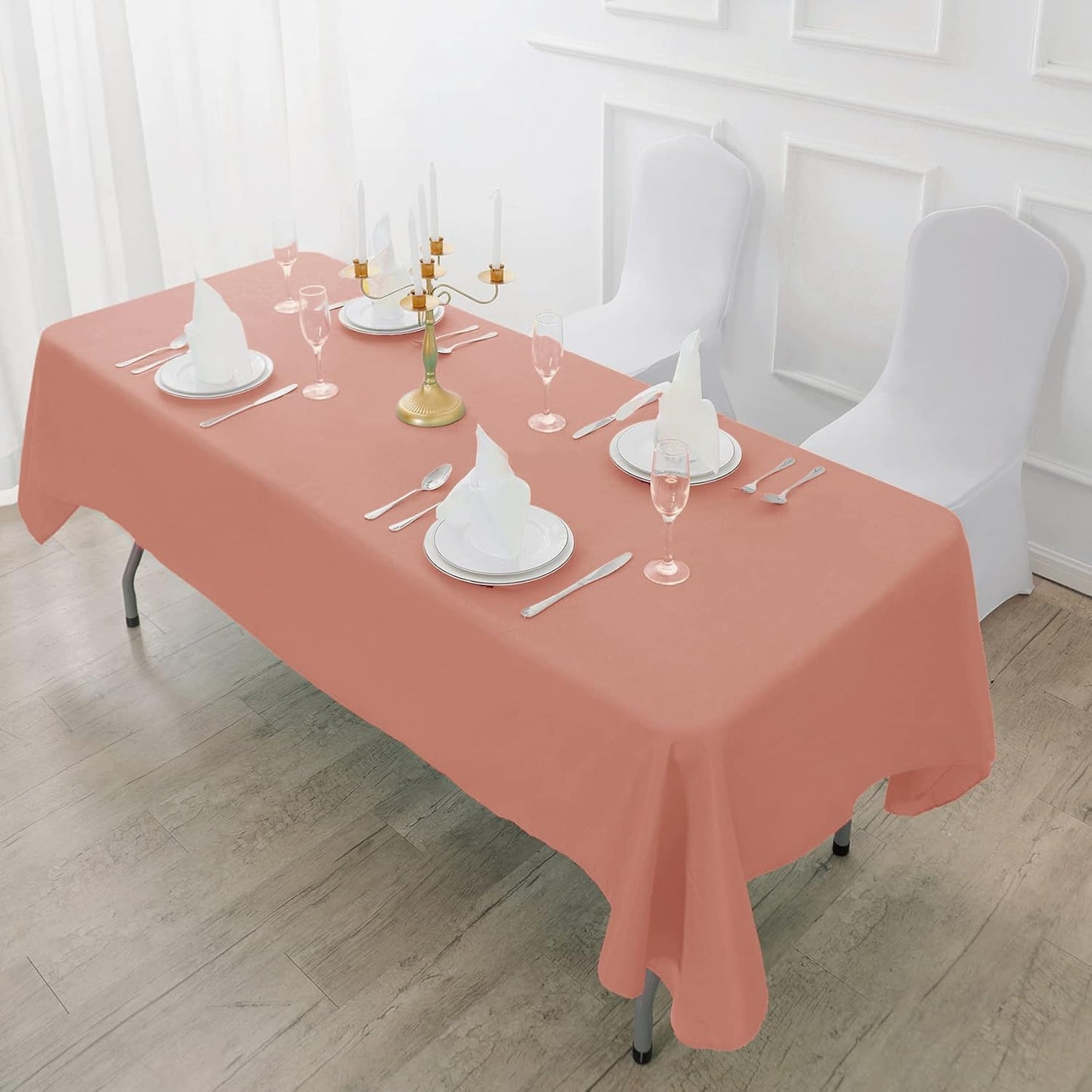 Fokitut 2 Pack Waterproof Rectangle Tablecloth, 90x156 Inch,Stain Resistant and Wrinkle Polyester Table Cloth, Fabric Table Cover for Kitchen Dining, Wedding, Party, Holiday Dinner-Dusty Pink