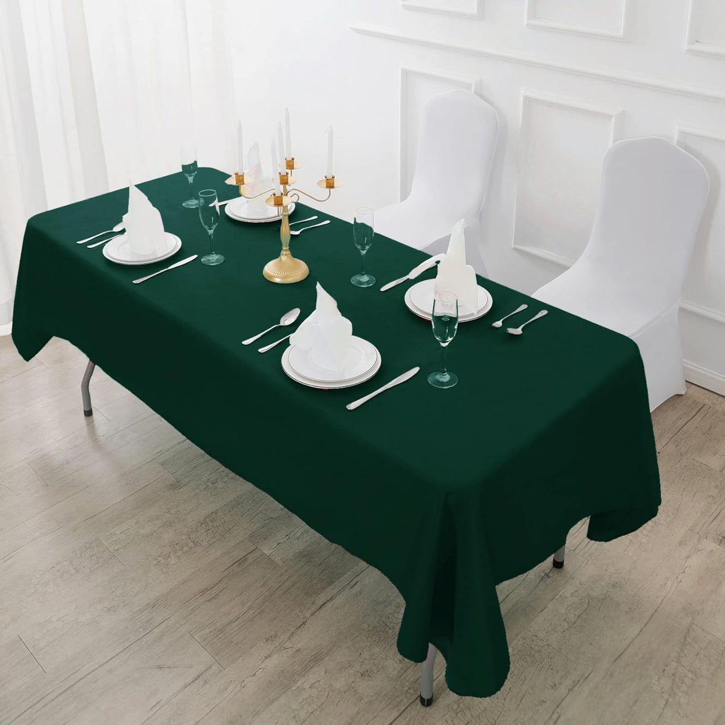 Fokitut 2 Pack Waterproof Rectangle Tablecloth, 90x132 Inch,Stain Resistant and Wrinkle Polyester Table Cloth, Fabric Table Cover for Kitchen Dining, Wedding, Party, Holiday Dinner-Hunter