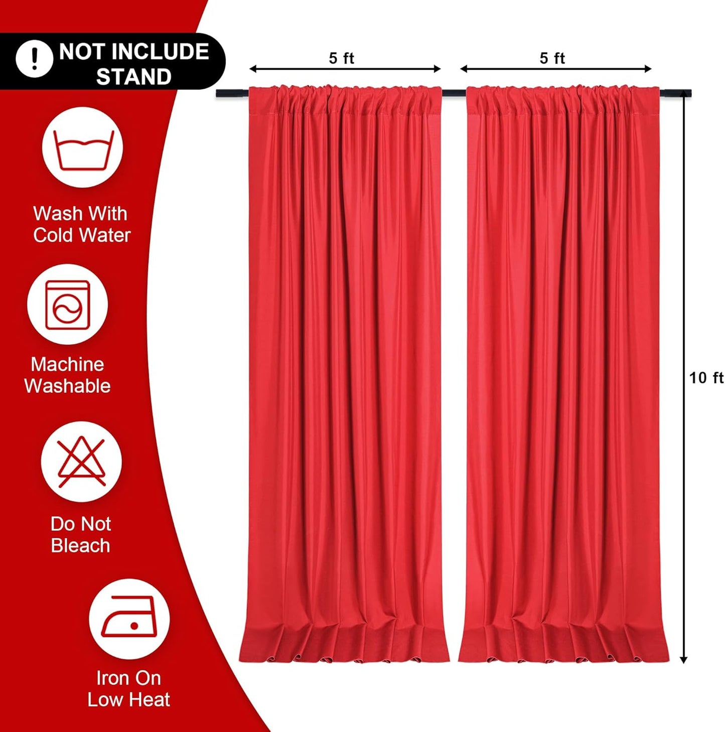 DWCN 10x10 FT Red Backdrop Curtains for Parties, Background Curtains Photography Backdrop Drapes with Rod Pockets for Wedding Decorations Birthday Family Gatherings, 2 Panels 5ft x 10ft