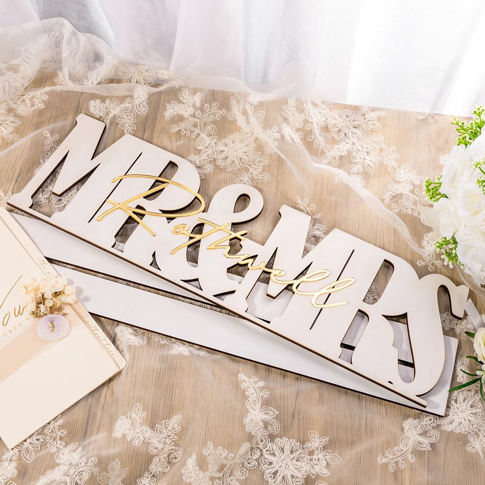 callie Personalized Mr and Mrs Wedding Table Sign, Custom Name Date Mr and Mrs Table Decor for Wedding, Bridal Shower, Anniversary Party