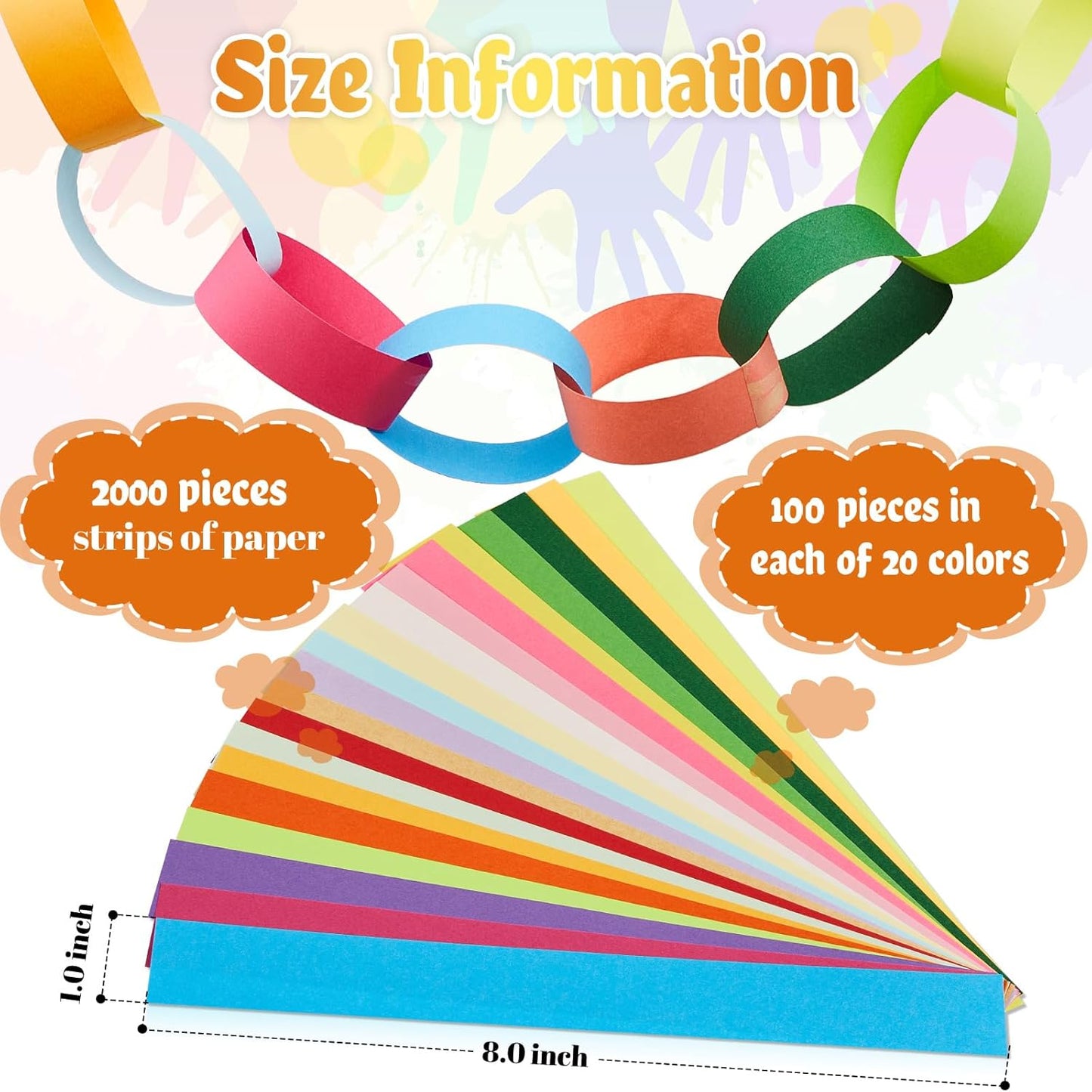 Lincia 600 Sheets Halloween Paper Chain Garland, Construction DIY Crafts Chain Strip for Fall Thanksgiving Party Decor, 1x8 Inch with Double Sided Tape (Bright)