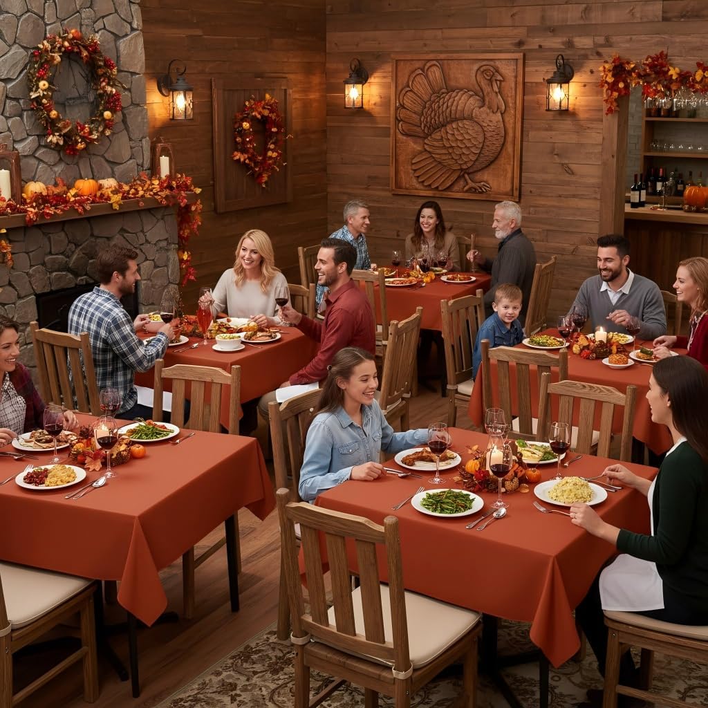 sancua Thanksgiving Square Tablecloths 60x60 Inch Rust, 2 Pack Fabric Fall Table Cloth for Square or Round Tables, Burnt Orange Washable Polyester Table Cover for Dinner, Holiday Party, Display Tables