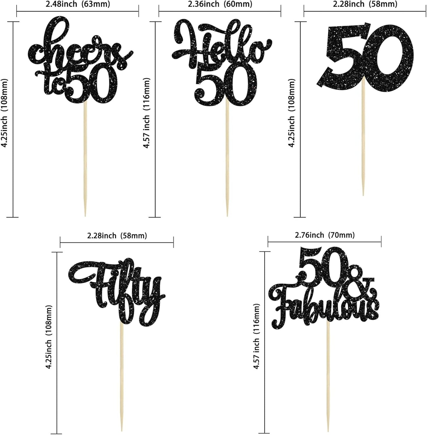 30Pcs Happy 50th Birthday Cupcake Toppers Black Glitter Fifty Cheers to 50 Years Old Birthday Cupcake Picks for 50th Birthday Anniversary Party Cake Decorations Supplies